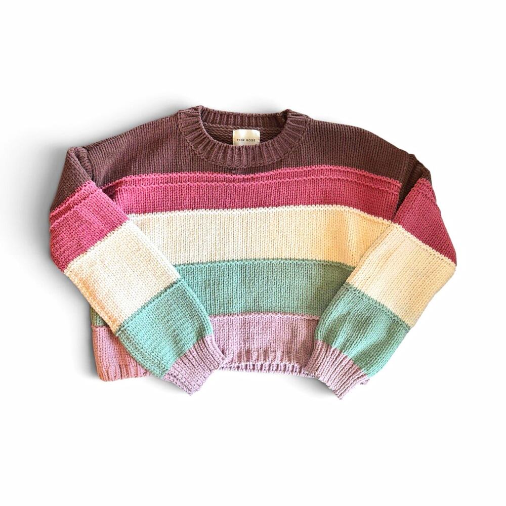 Pink Rose Women’s Multicolor Striped Knit Pullover Crew Neck Sweater M